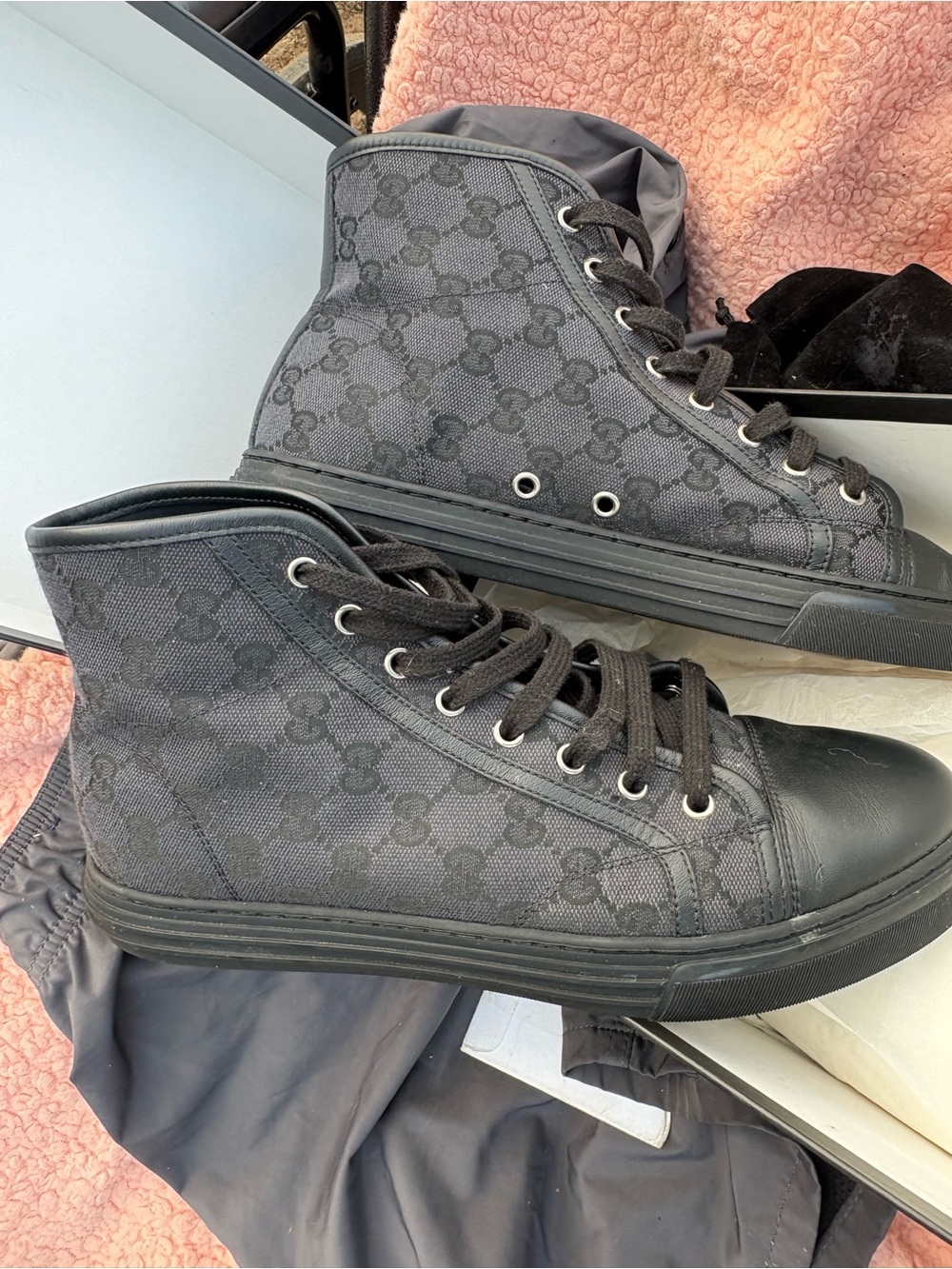 Gucci Black GG-Pattern High-Top Sneakers